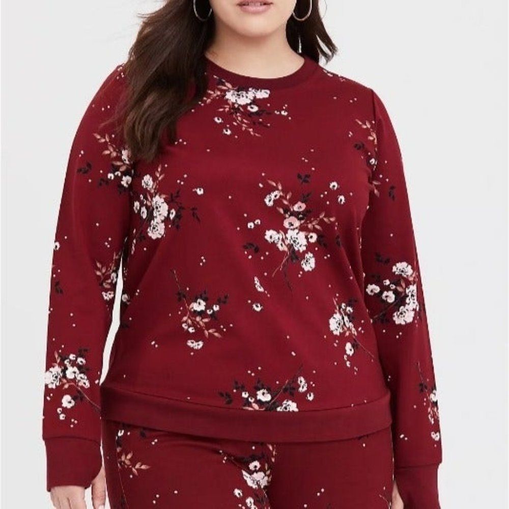 Torrid‎ Top Women Plus Sz 1X Burgundy Floral Ponte Sweatshirt